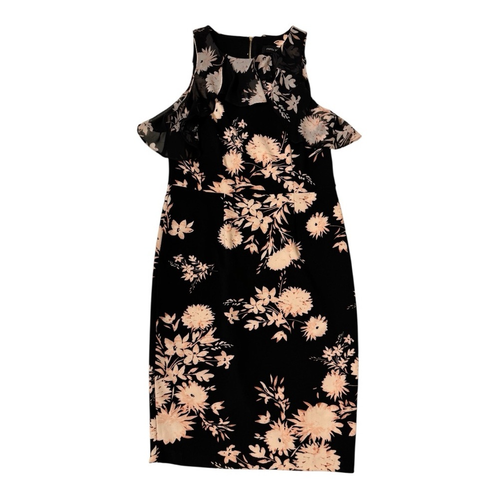 Ivanka Trump Black and Cream Floral Midi Dress Size 10